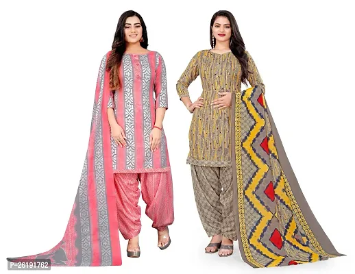 Elegant Multicoloured Cotton Floral Print Dress Material with Dupatta For Women Combo Of 2-thumb0