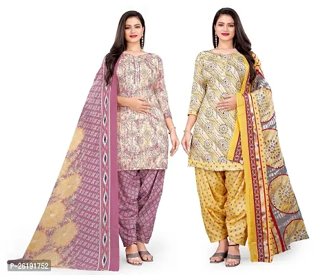 Elegant Multicoloured Cotton Floral Print Dress Material with Dupatta For Women Combo Of 2