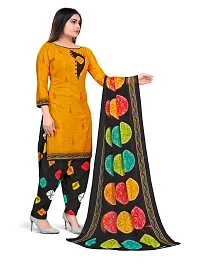 Elegant Yellow Cotton Printed Dress Material with Dupatta For Women-thumb3