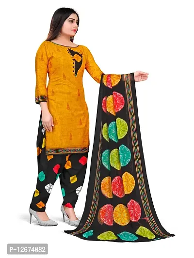 Elegant Yellow Cotton Printed Dress Material with Dupatta For Women-thumb4