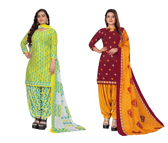 Stylish Crepe Printed Unstitched Suit - Pack of 2