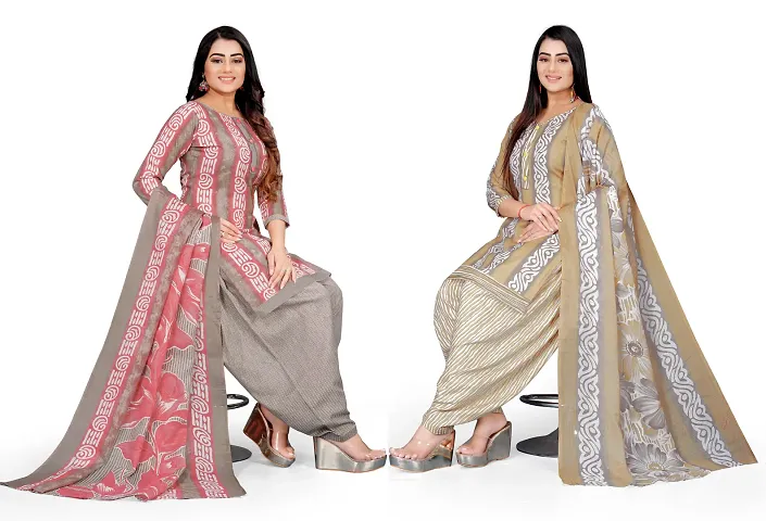 Stylish Cotton Printed Unstitched Suit - Pack of 2