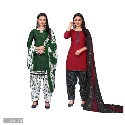 Stylish Crepe Multicoloured  Dress Material with Dupatta Set For Women-thumb0