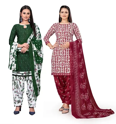 Fancy Crepe Printed Dress Material With Dupatta - Pack Of 2