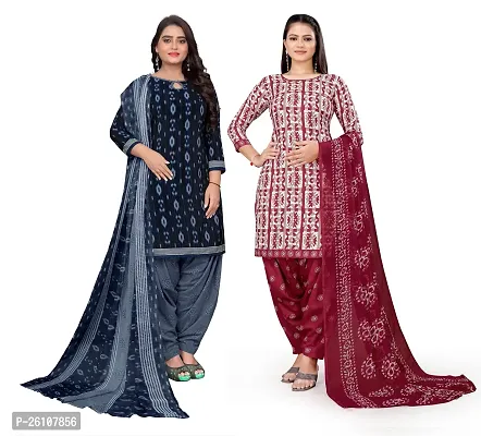 Elegant Crepe Printed Dress Material with Dupatta For Women- Pack Of 2