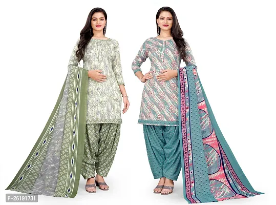 Elegant Multicoloured Cotton Floral Print Dress Material with Dupatta For Women Combo Of 2