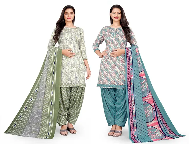 Stylish Cotton Printed Unstitched Suit - Pack of 2
