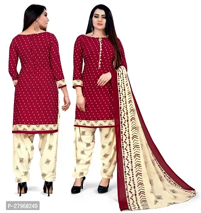 Elegant Maroon Cotton Printed Dress Material with Dupatta For Women