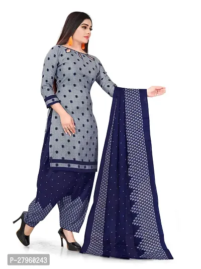 Elegant Grey Cotton Printed Dress Material with Dupatta For Women-thumb3