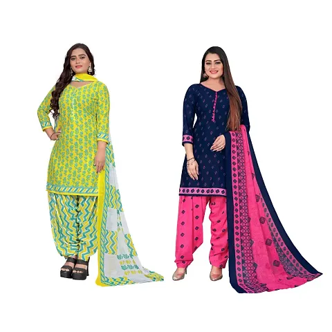 Stylish Crepe Printed Unstitched Suit - Pack of 2