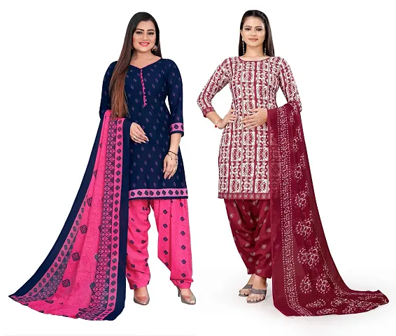 Fancy Crepe Printed Dress Material With Dupatta - Pack Of 2