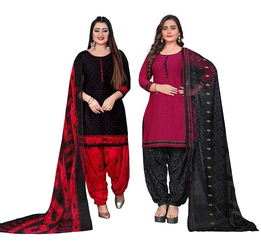 Stylish Prints Crepe Unstitched Dress Material For Women- ( Pack Of 2 )