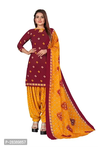 Designer Maroon Crepe Unstitched Dress Material Top With Bottom Wear And Dupatta Set for Women