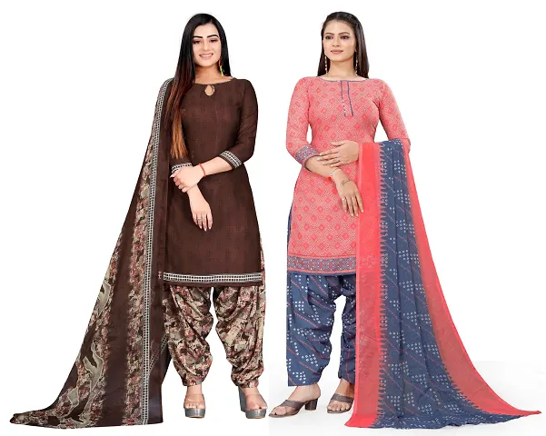 Stylish Crepe Printed Unstitched Suit - Pack of 2