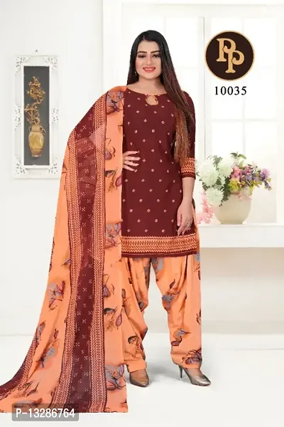Wow Ethnic Womens Traditional Crepe Maroon Printed Unstitched Salwar Suit with Dupatta Set