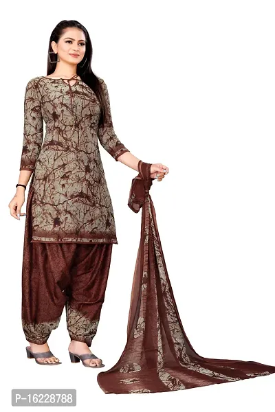 Wow Ethnic Womens Traditional Crepe Browne Printed Unstitched Salwar Suit with Dupatta Set-thumb2