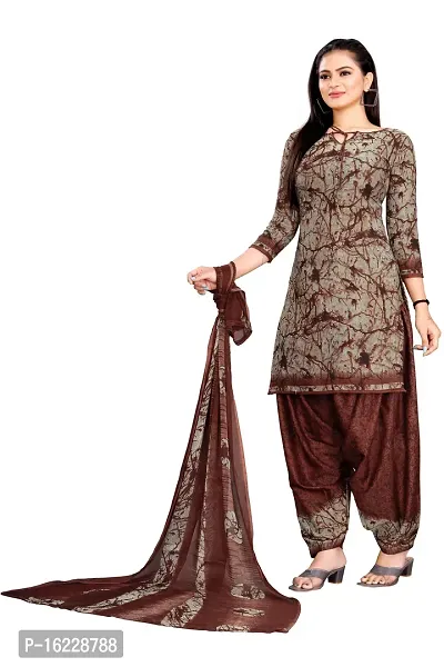 Wow Ethnic Womens Traditional Crepe Browne Printed Unstitched Salwar Suit with Dupatta Set-thumb3