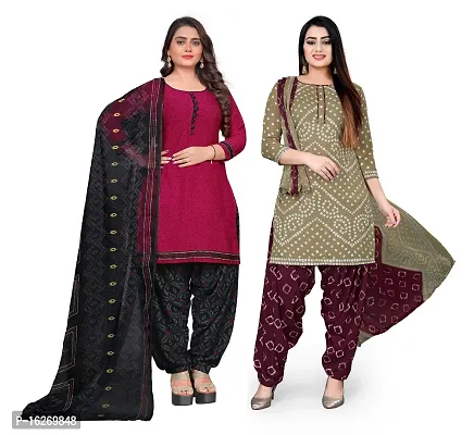 Wow Ethnic Women's Crepe Printed Unstitched Kurta And Salwar Suit Material (Pack Of 2)-thumb0