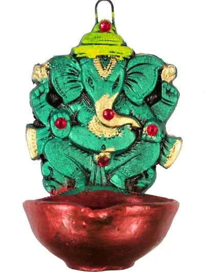 SUNINOW Ganesha Hanging diya for wall Terracotta Hanging Diya (Height: 5 inch)