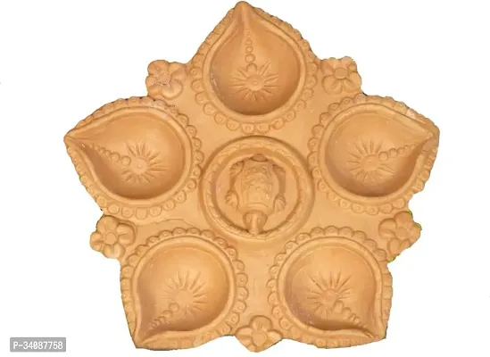 SUNINOW panchmukhi diya thali with turtle Terracotta (Pack of 5) Table Diya (Height: 4.7 inch)