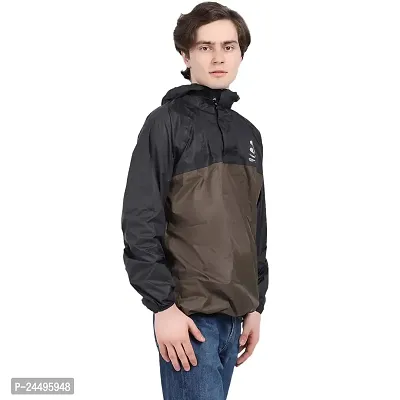 Men Black Hooded Rain Jacket-thumb3