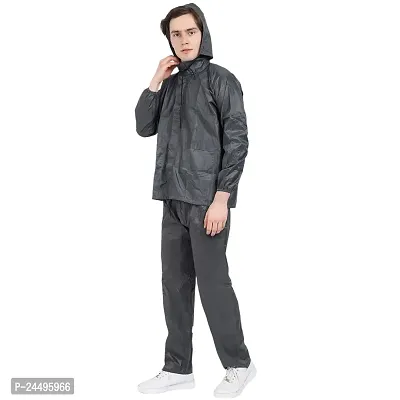 Men Grey Solid Rain Suit-thumb3