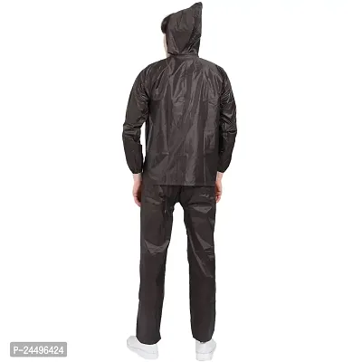 Men Brown Solid Hooded Rain Suit-thumb2