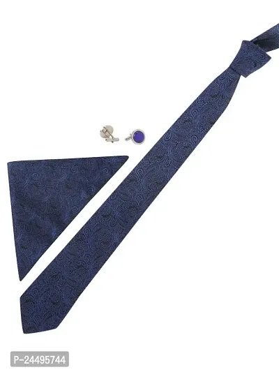 ELLIS Tie Cufflink  Pocket Sqaure Navy Blue Set With Box-thumb0