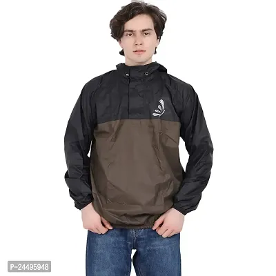 Men Black Hooded Rain Jacket