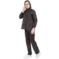 Men Brown Solid Hooded Rain Suit-thumb2