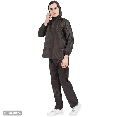 Men Brown Solid Hooded Rain Suit-thumb3