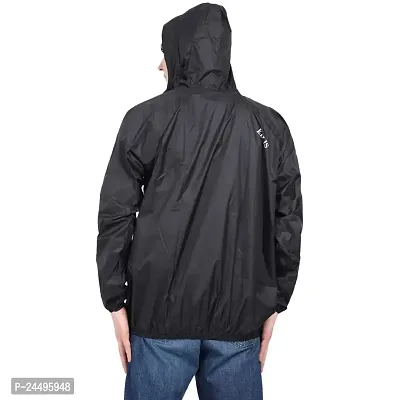 Men Black Hooded Rain Jacket-thumb2