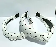 Old Shopperz Hair Accessories Korean Style Solid Fabric Polka Dot Knot Stylish Cute Plastic Hairband Set of 10-thumb2