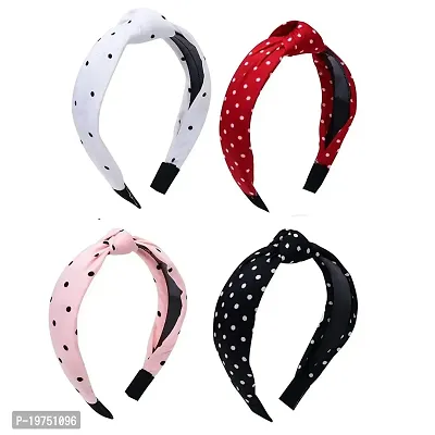 Old Shopperz Hair Accessories Korean Style Solid Fabric Polka Dot Knot Stylish Cute Plastic Hairband/Headband for Girls and Women (Pack of 4), Multicolor