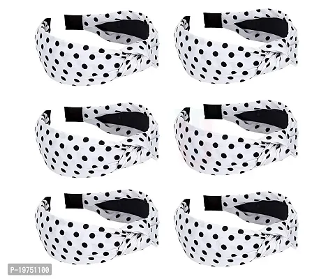 Old Shopperz Style Solid Fabric Polka Dot Knot Stylish Cute Plastic Hairband/Headband for Girls and Women Stylish Hair Accessories | White Pack of 16