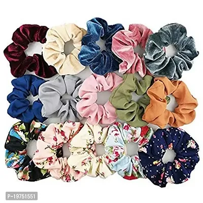 Old Shopperz Hair Scrunchies Hair Ponytail Holder Printed in Satin Solid And Valvet Fabric For Girl And Women Multicolor Set Of-12-thumb0