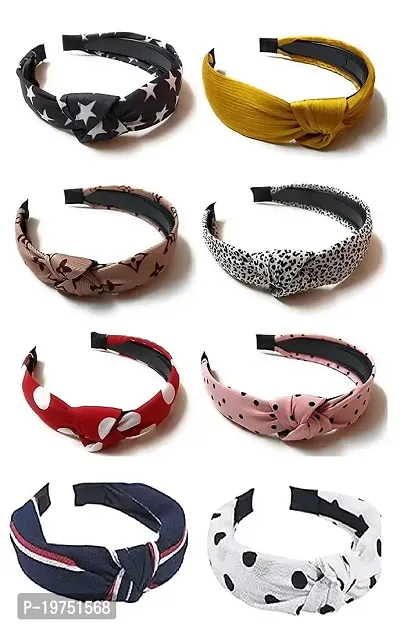 Old Shopperz Printed Cotton Fabric Knot Bow Hairband/Headband For Women and Girls, Pack of - Multicolor, Design May Vary