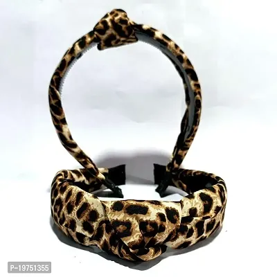 Old Shopperz stylish Hairband Korean Style Solid Fabric Knot Plastic Hairband Color- Cheetah Printed Design Set of 12