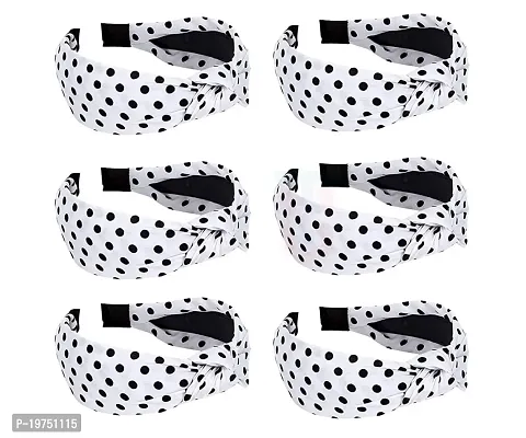 Old Shopperz Hair Accessories Korean Style Solid Fabric Polka Dot Knot Stylish Cute Plastic Hairband Set of 10-thumb0