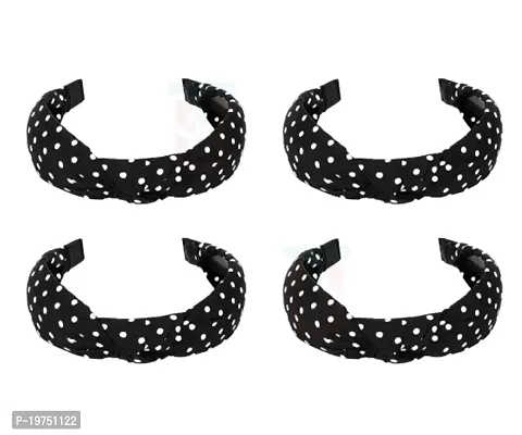 Old Shopperz Solid Fabric Knot Plastic Hairband Headband for Girls and Women (Black - Set of 10)