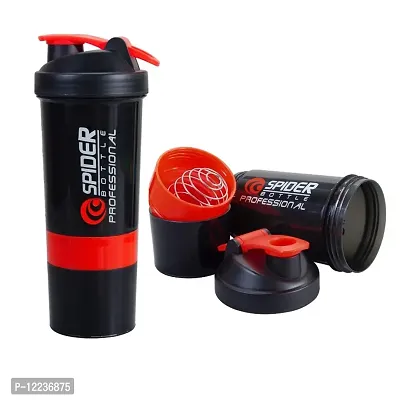 Spider Shaker Bottles For BCAA  Pre-Post Workout Supplement Protein Shake Gym Sipper Bottle For Men  Women, BPA Free Plastic With Storage Compartment -600ml, Red-thumb0