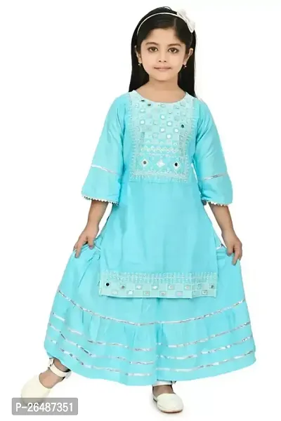 Alluring Blue Cotton Embroidered Stitched Salwar Suit Sets For Girls-thumb0
