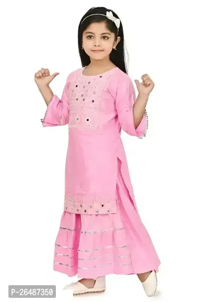 Alluring Pink Cotton Embroidered Stitched Salwar Suit Sets For Girls