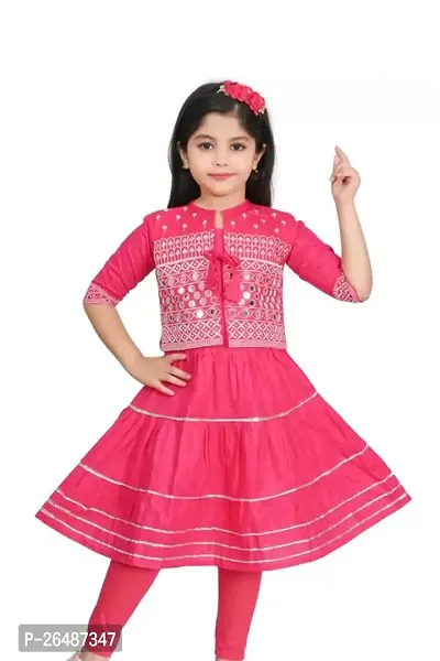 Alluring Pink Cotton Blend Embroidered Stitched Salwar Suit Sets For Girls-thumb0