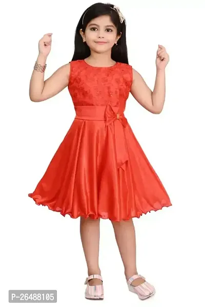 Stylish Red Cotton Blend Embroidered Frocks For Girls