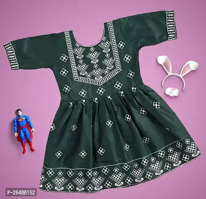 Stylish Green Cotton Embroidered Frocks For Girls