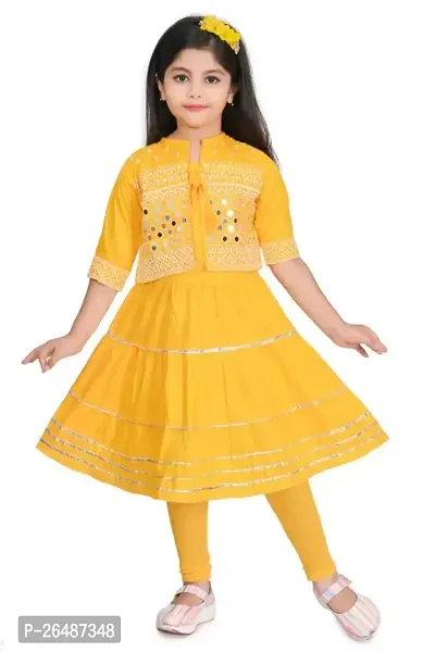 Alluring Yellow Cotton Blend Embroidered Stitched Salwar Suit Sets For Girls-thumb0