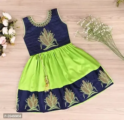 Stylish Green Satin Embroidered Frocks For Girls-thumb0