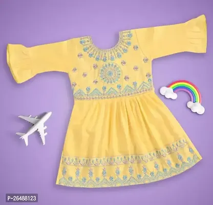 Stylish Yellow Cotton Embroidered Frocks For Girls