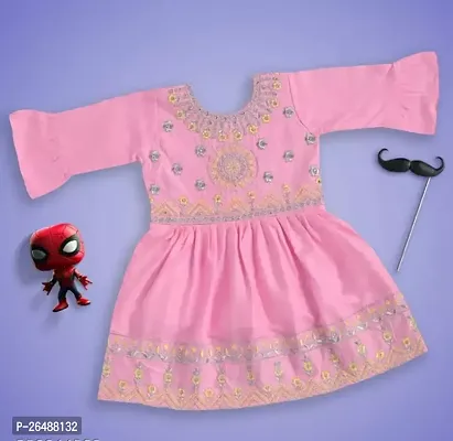 Stylish Pink Cotton Embroidered Frocks For Girls